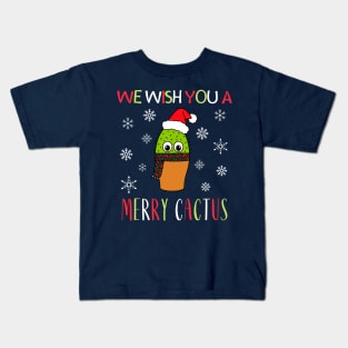 We Wish You A Merry Cactus - Cute Cactus With Christmas Scarf Kids T-Shirt